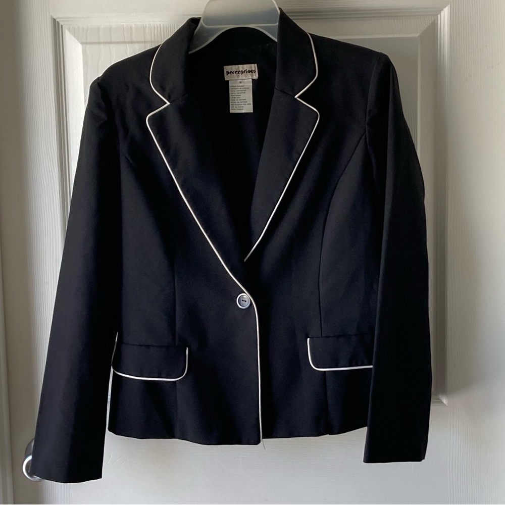 Perceptions Blazer Suit Jacket Size 8 Black White - image 1